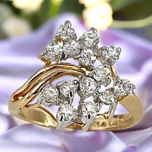 Vintage Ring Size 9 Cubic Zirconia Cluster Ring 14K Gold Plate Mid-Century 14Q